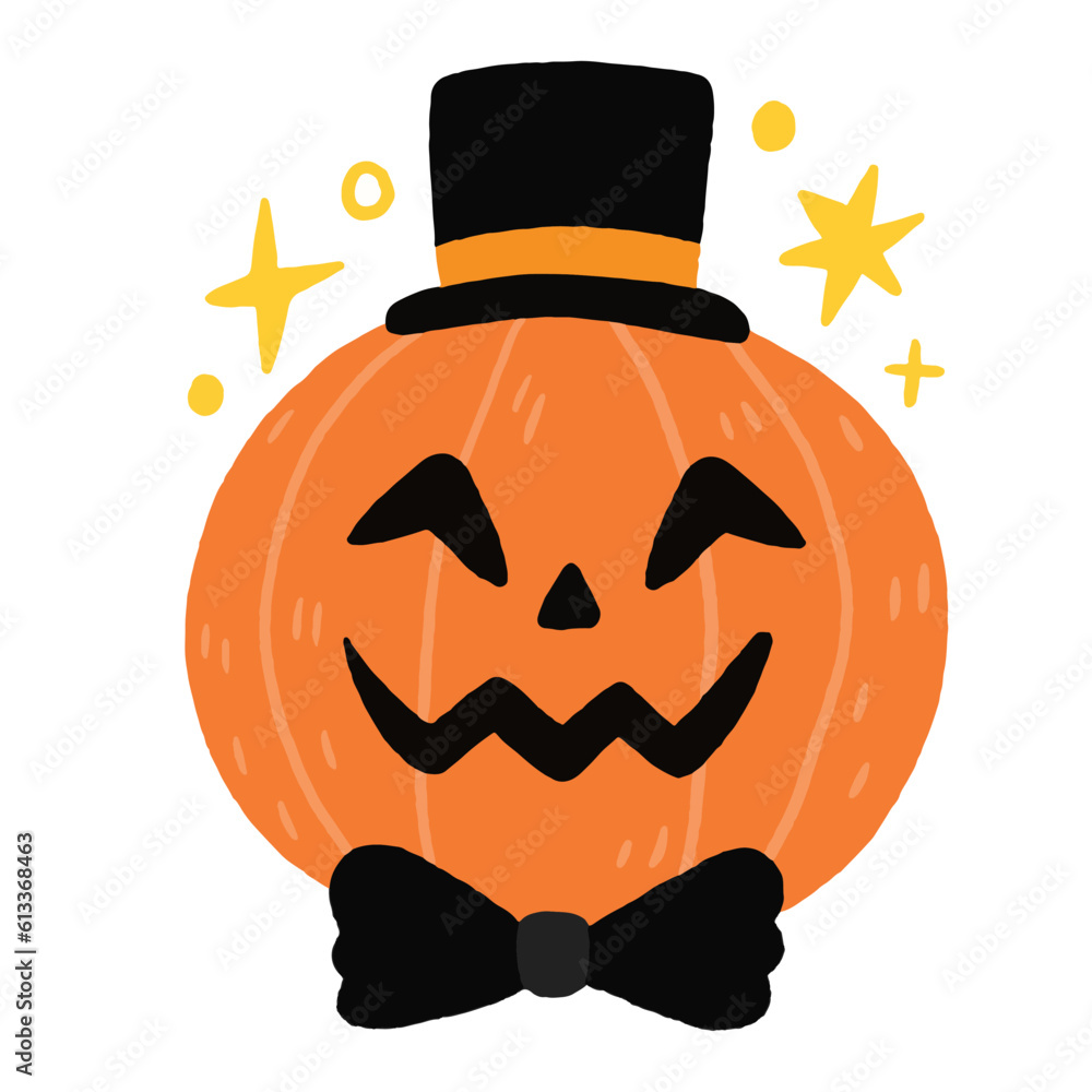 Fototapeta premium Cute cartoon funny pumpkin Halloween doodle element.