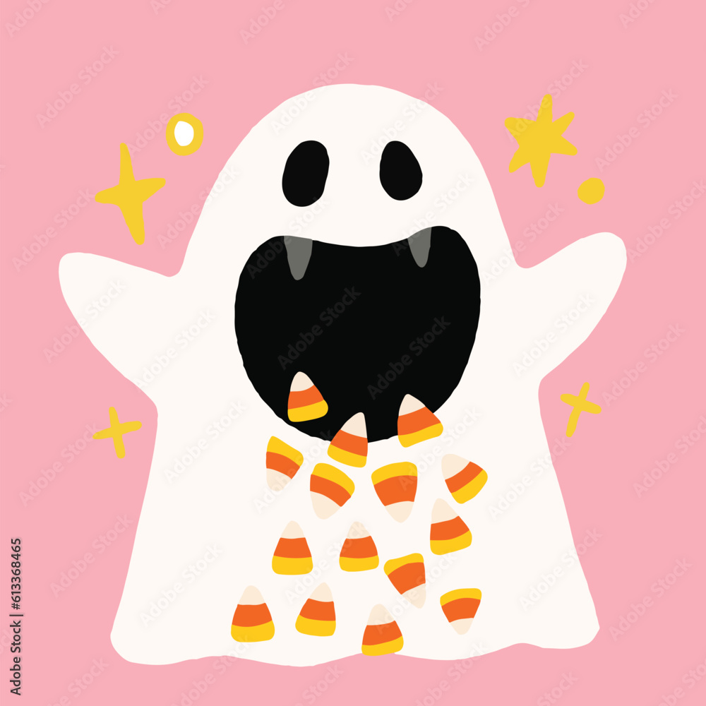 Cute cartoon ghost and candy Halloween doodle element. Cute cartoon ghost and candy Halloween doodle element.