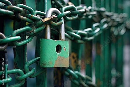 A Padlock Hangs On A Green Gate