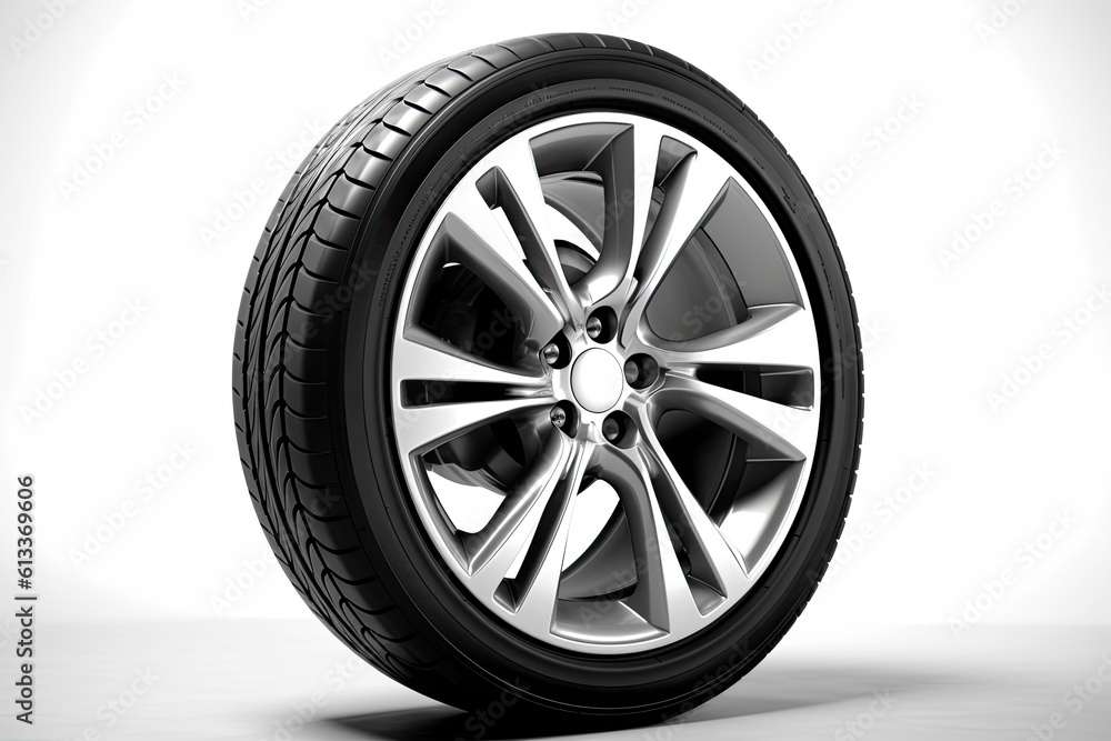 Car Wheel Side View On White Background