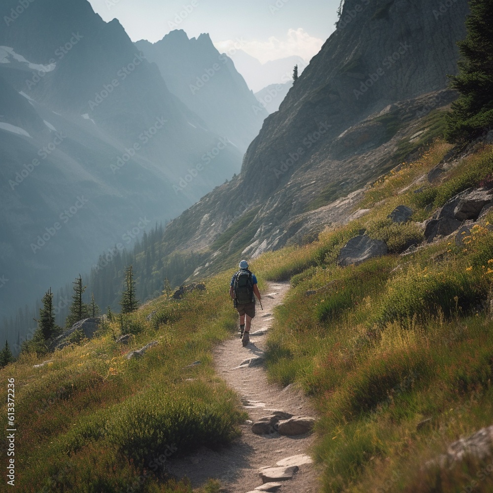 Hiking Adventure Beautiful Photograph of a Mountain Trail and Natural Landscape