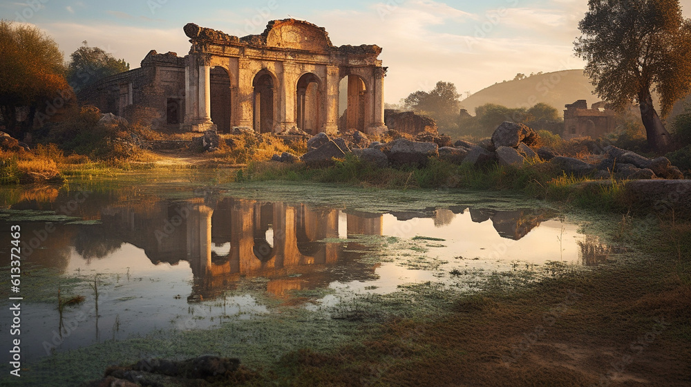 Obraz premium Generative AI, Ancient Ruins: Combine landscapes with historical element