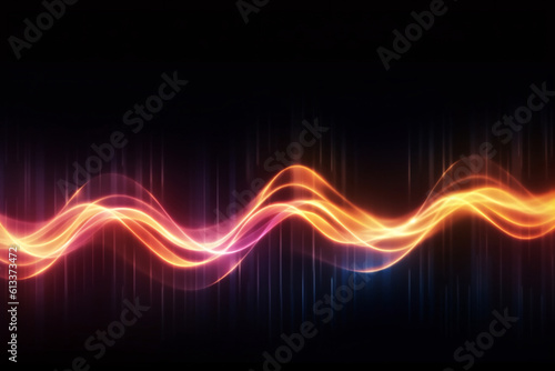 Audio waveform abstract technology background, blue and purple abstract wireframe illustration of sound waves, visualization of frequency signal audio wavelength