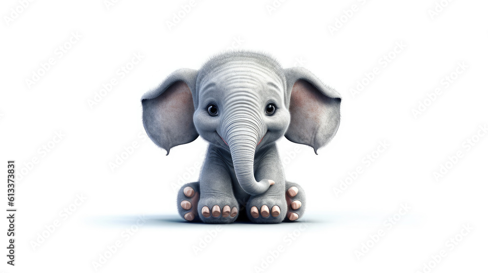 3d elephant plays with a toy