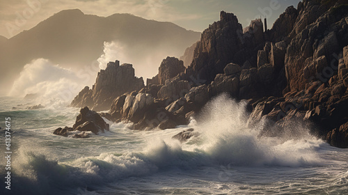 Generative AI, Dramatic Coastlines: rugged and coastlines with crashing waves and cliffs