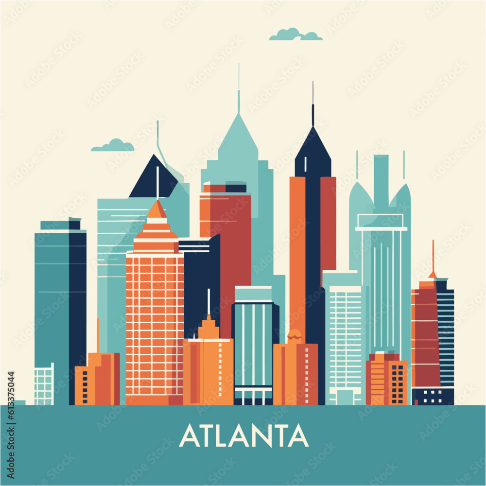 USA United States of America Atlanta abstract skyline panorama silhouette banner. Travel guide city flat vector illustration