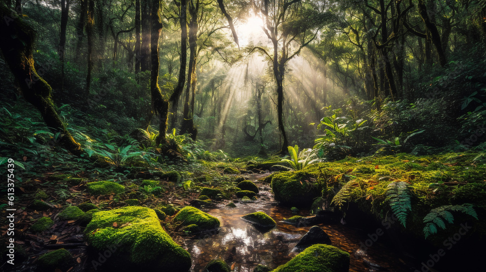 Fototapeta premium Generative AI, Forest Wonders: Focus on the ethereal beauty of forests
