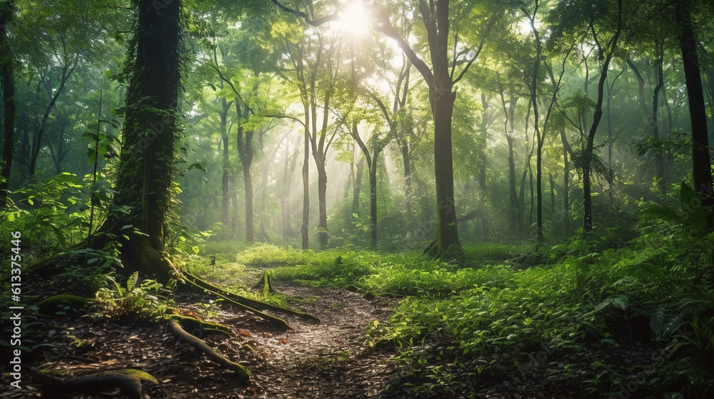 Fototapeta premium Generative AI, Forest Wonders: Focus on the ethereal beauty of forests