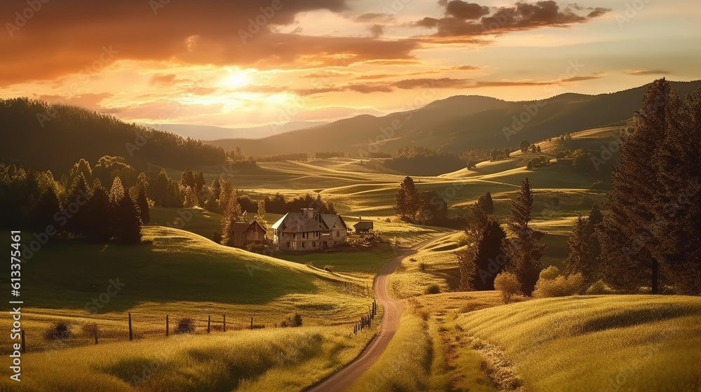 Fototapeta premium Generative AI, Golden Hour Tranquility