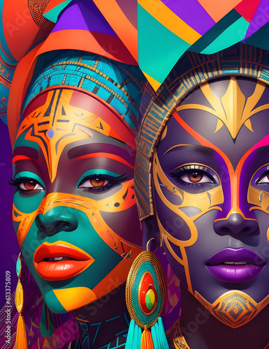 Wallpaper Mural african masks colorful generated with AI Torontodigital.ca