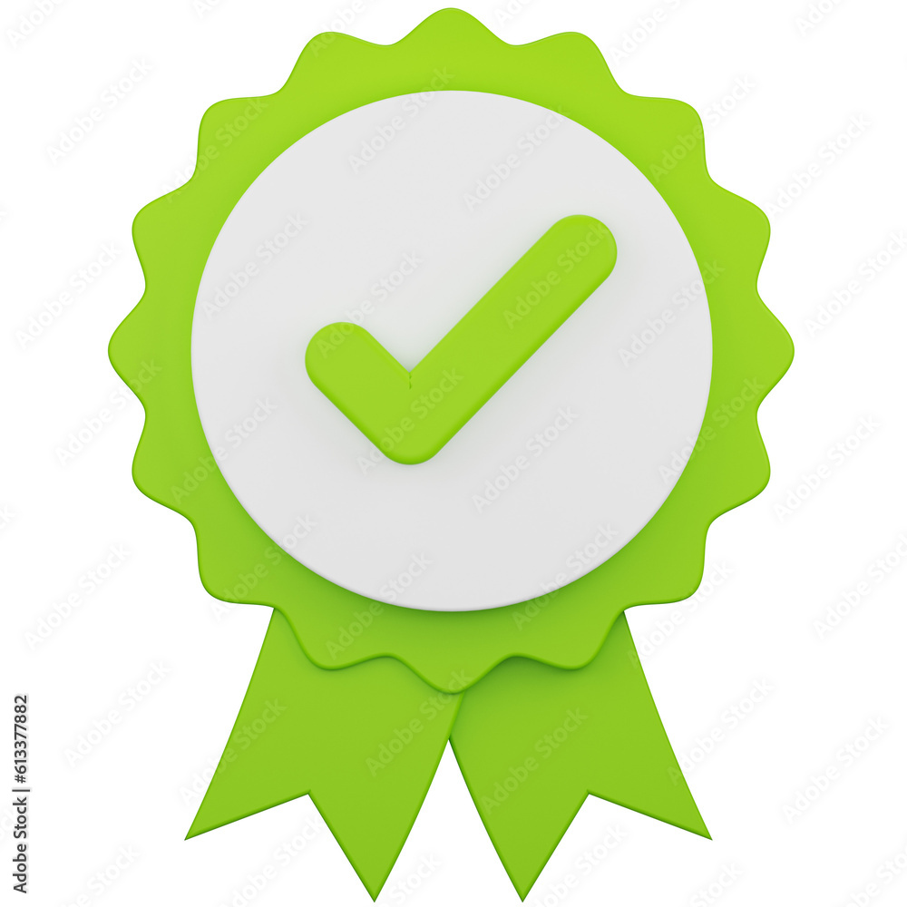 green ribbon with check 3d icon green ribbon with check 3d icon