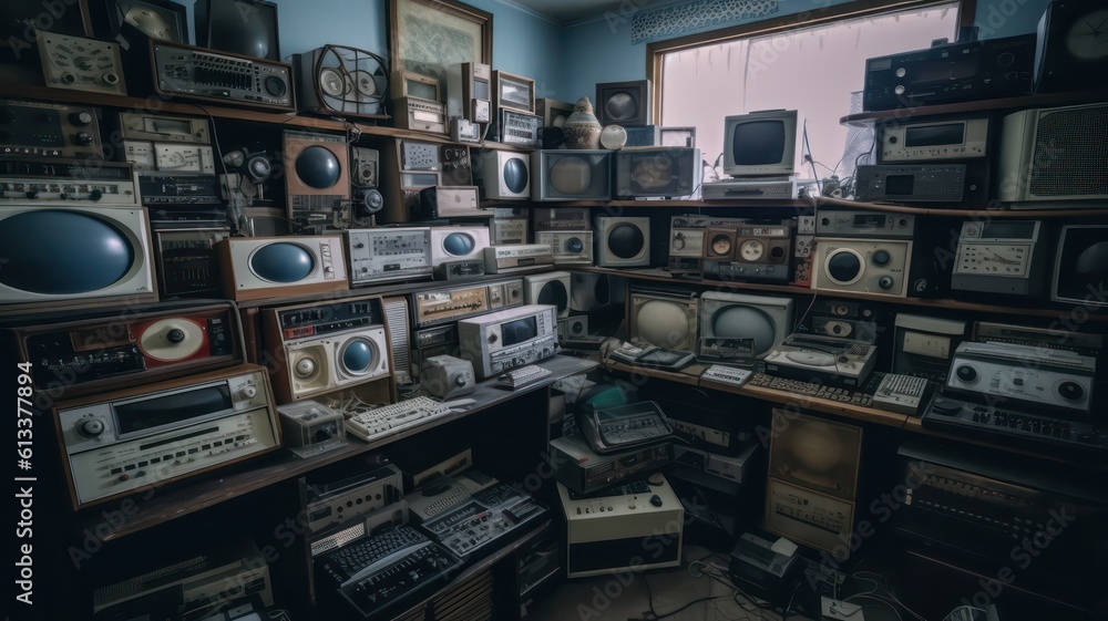 Obraz premium room full of old technology from the 90s. Generative AI
