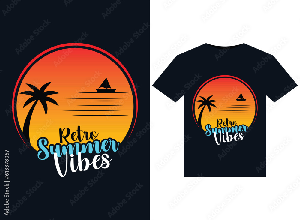 Retro Summer Vibes illustrations for print-ready T-Shirts design.
