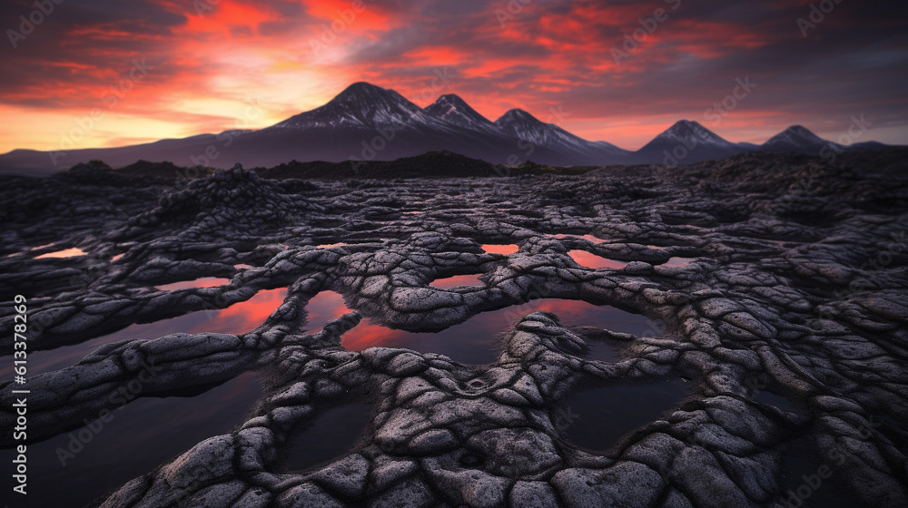 Naklejka premium Generative AI, Fiery Eruptions: Capturing the Striking Beauty of Volcanic Landscapes
