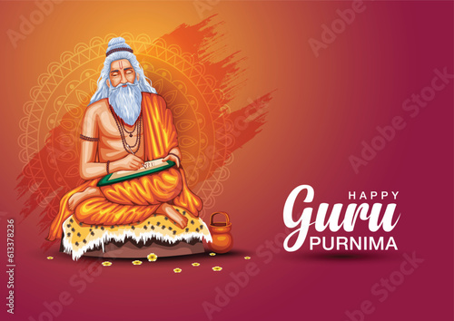Happy guru Purnima With writing Vector Illustration design.