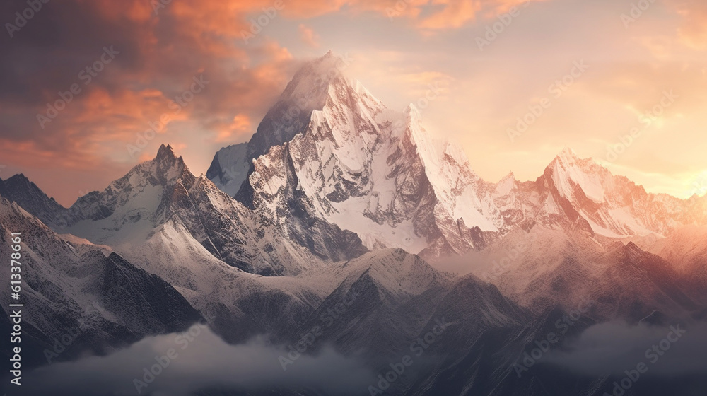 Generative AI, Majestic Majesty: A Captivating View of Snowcapped Peaks Generative AI, Majestic Majesty: A Captivating View of Snowcapped Peaks