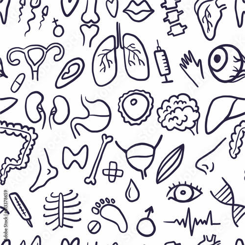 Vector pattern from a collection of human organs, hand-drawn in the style of a doodle