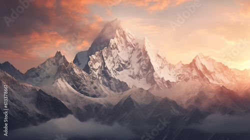 Generative AI, Majestic Majesty: A Captivating View of Snowcapped Peaks © icehawk33