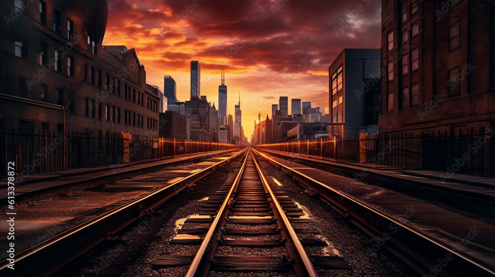 Fototapeta premium Generative AI, Nature Meets Concrete: Exploring the Contrast in Urban Landscapes