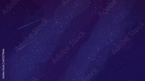 Vector illustration of space starry night sky of milky way and shooting stars. Twinkling blinking stars on dark blue and purple galaxy universe background.