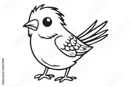 Kids Coloring Book, Cute Bird Coloring Pages, Bird Character Vector Illustration