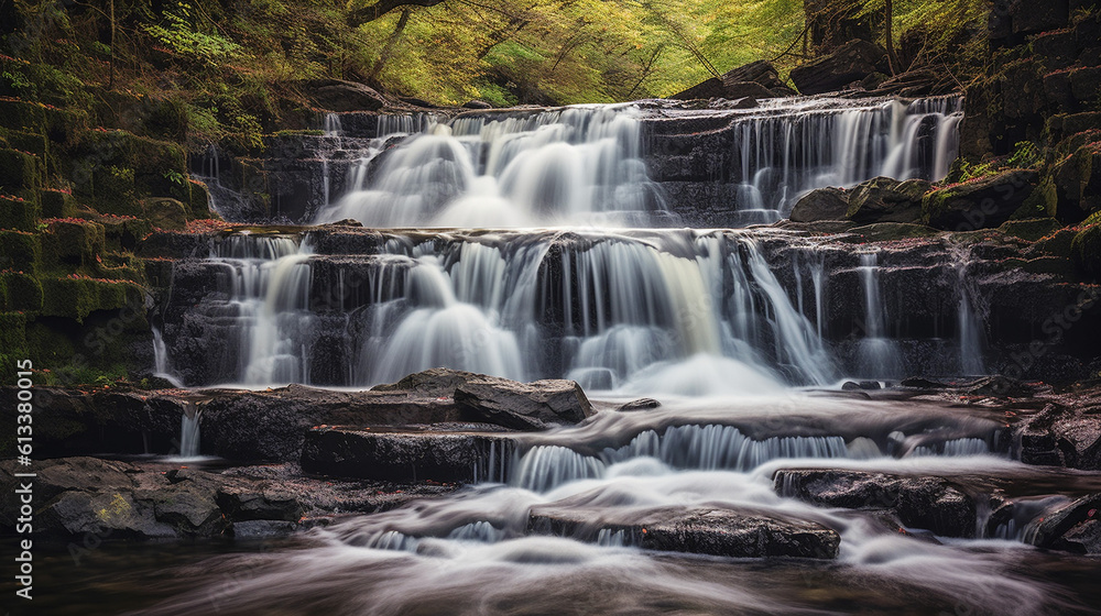 Obraz premium Generative AI, Cascading Symphony: Capturing the Graceful Flow of Waterfalls