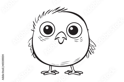 Kids Coloring Book, Cute Bird Coloring Pages,  Bird Character Vector Illustration