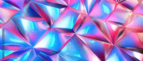 Holographic. Pink and cyan triangle low polygon. Rose gold geometric triangular polygonal. Abstract mosaic background. Generative AI