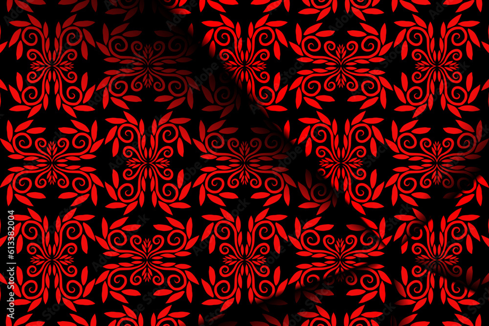 Beautiful gradient colour design red flowers batik ethnic dayak ornament for wallpaper ads background Beautiful gradient colour design red flowers batik ethnic dayak ornament for wallpaper ads background