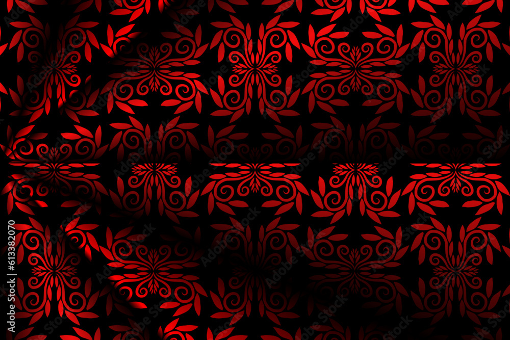 Beautiful gradient colour design red flowers batik ethnic dayak ornament for wallpaper ads background Beautiful gradient colour design red flowers batik ethnic dayak ornament for wallpaper ads background
