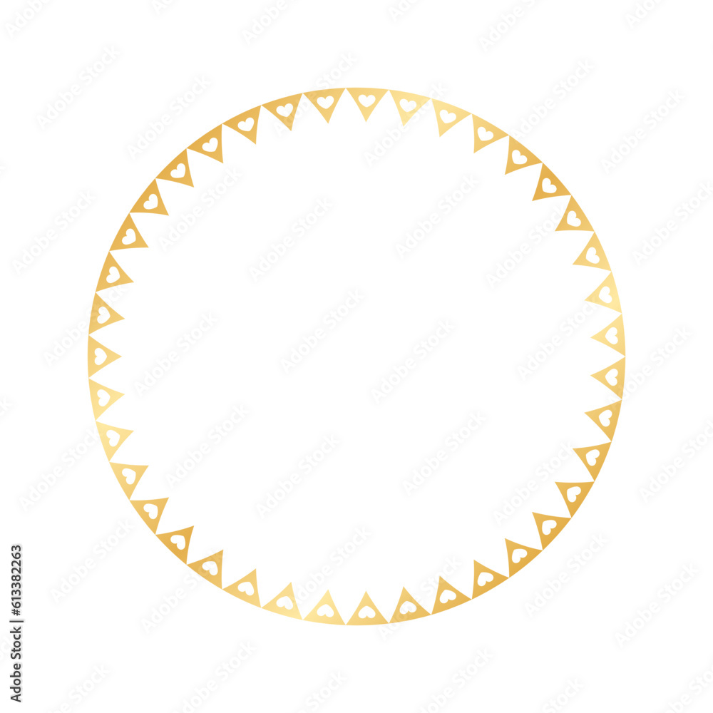 Golden round frame made with heart pattern. Gold Valentines Day Border Template, elegant wedding invitation card vector illustration Golden round frame made with heart pattern. Gold Valentines Day Border Template, elegant wedding invitation card vector illustration