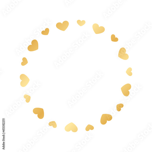Golden round frame made with heart pattern. Gold Valentines Day Border Template, elegant wedding invitation card vector illustration