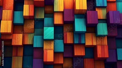 Abstract background of cube blocks wall stacking design for cubic wallpaper background, multi-colored wooden blocks. background. Generative ai