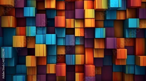 Abstract background of cube blocks wall stacking design for cubic wallpaper background, multi-colored wooden blocks. background. Generative ai