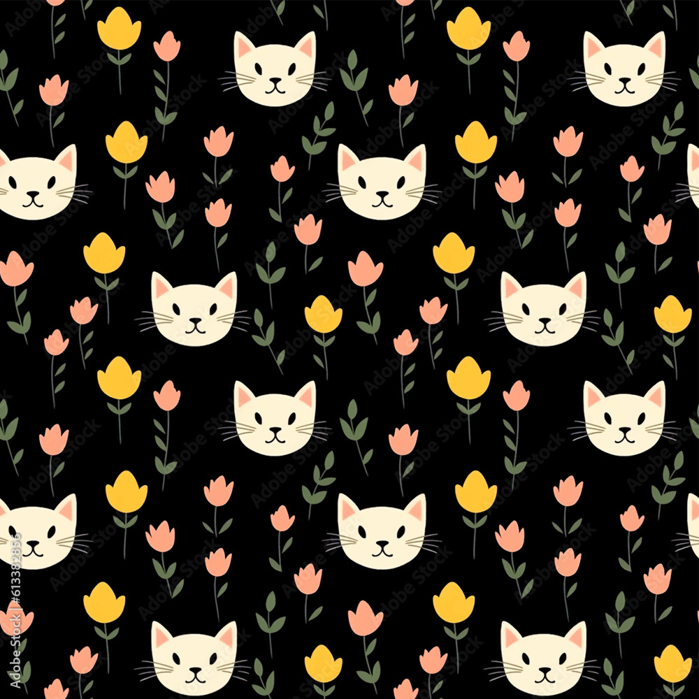 cute cat and flower seamless pattern cute cat and flower seamless pattern