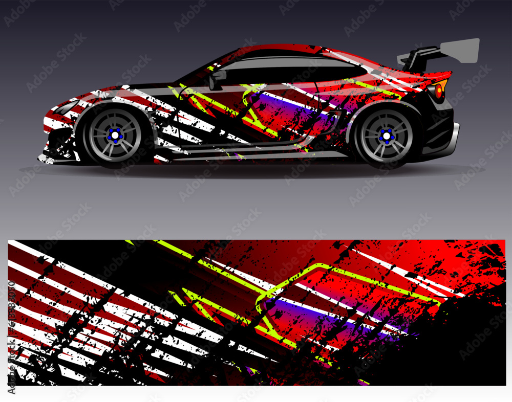 Car wrap design vector.Graphic abstract stripe racing background designs for vehicle, rally, race, adventure and car racing livery