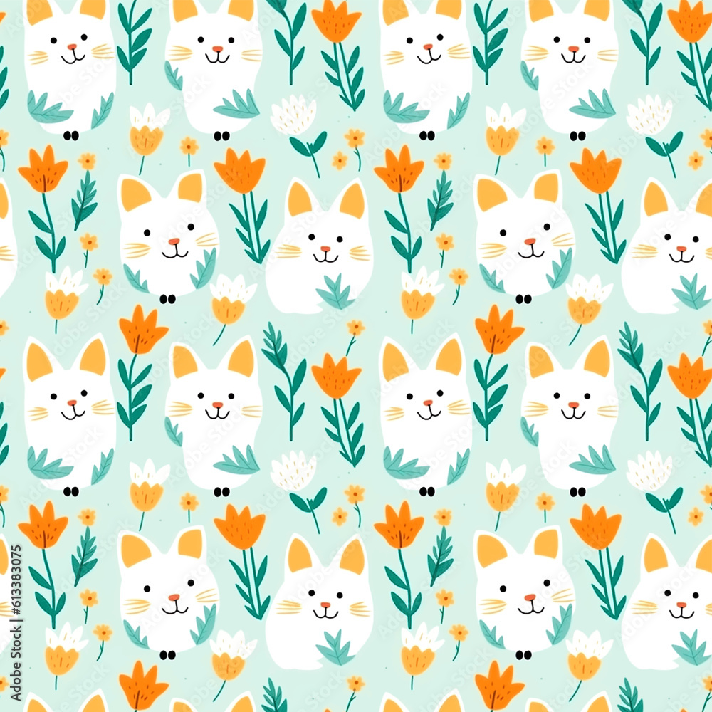 cute cat and flower seamless pattern cute cat and flower seamless pattern