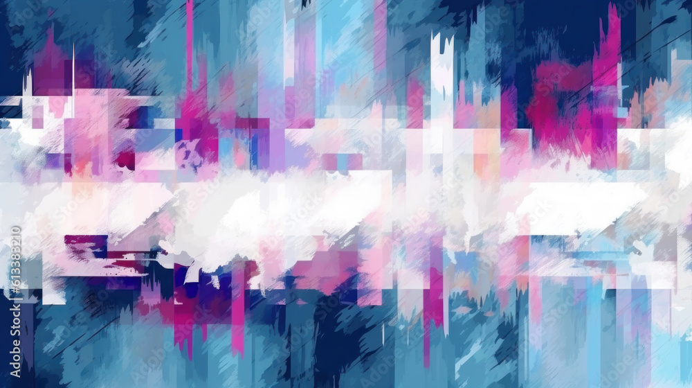 Abstract glitch background.  Pink, blue, white purple colors. 