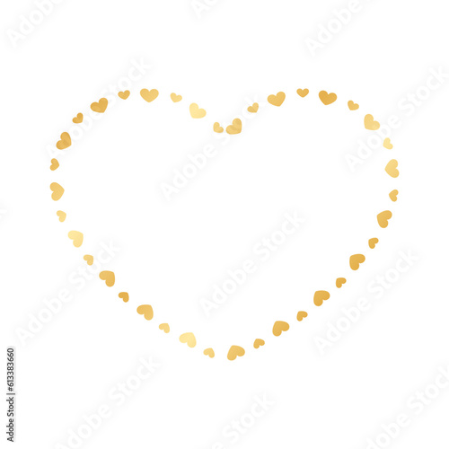 Golden heart frame border. Gold Valentines Day Template, elegant wedding invitation card vector illustration