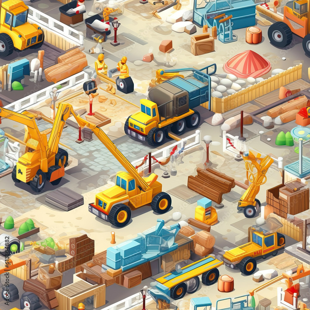 Constructions site cartoon seamless repeat pattern Constructions site cartoon seamless repeat pattern