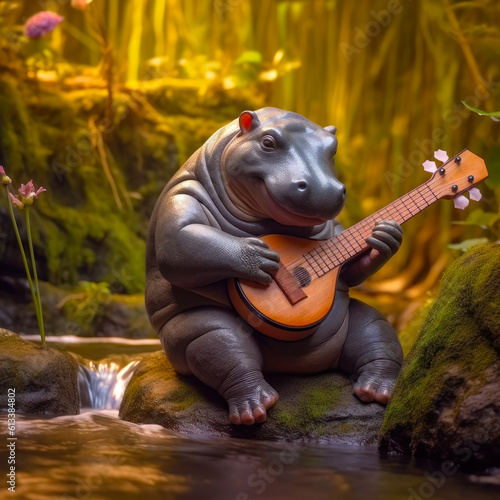 Pygmy Hippo Plays Lute, AI
