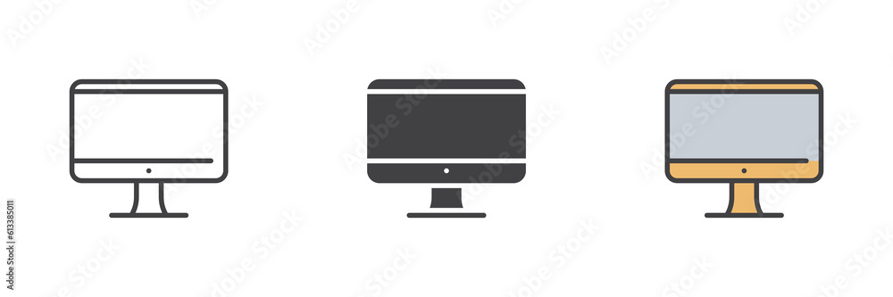 Computer monitor different style icon set Computer monitor different style icon set