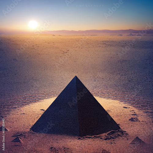 Pyramid made of stones standing on the sand  with space for your text. Generative AI