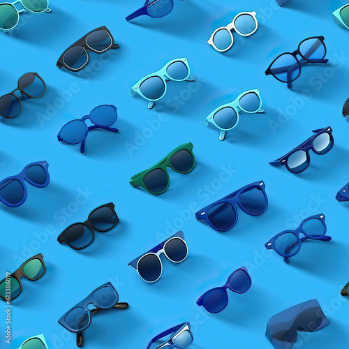 Cool sunglasses cartoon repeat pattern on blue background