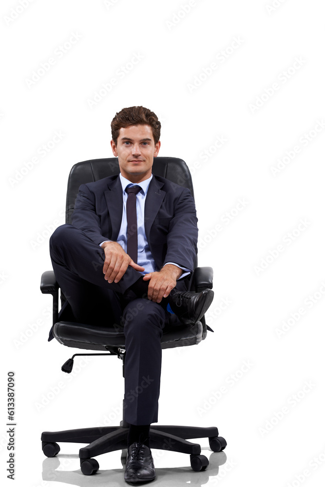 Business man, happy and chair sitting portrait isolated on a transparent, png background. Corporate, male professional and young worker with ideas and inspiration for success ready for work in suit Business man, happy and chair sitting portrait isolated on a transparent, png background. Corporate, male professional and young worker with ideas and inspiration for success ready for work in suit