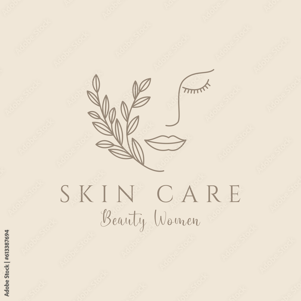 hand drawn logo line art feminine beauty floral botanical salon spa cosmetic care design vector illustration minimalism