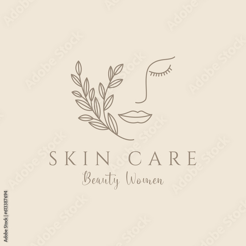 hand drawn logo line art feminine beauty floral botanical salon spa cosmetic care design vector illustration minimalism