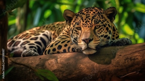 Beautiful and endangered american jaguar in the nature habitat panthera onca wild brasil brasilian wildlife pantanal green Generative AI