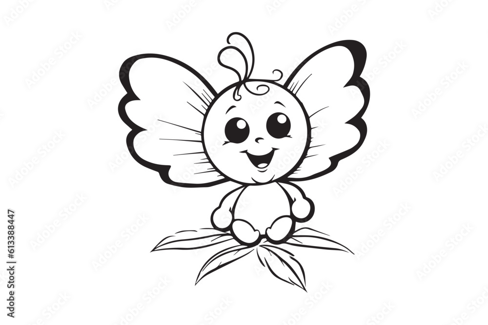 Fototapeta premium Kids Coloring Pages, Butterfly Coloring Pages, Funny Butterfly Character Vector Illustration