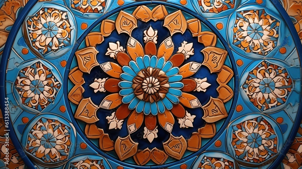 Beautiful middle eastern tile, craft paper, intricate details Generative AI